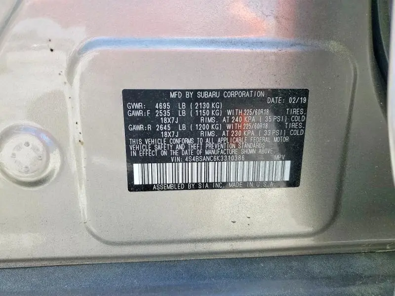 2019 SUBARU OUTBACK 2.5I LIMITED  
