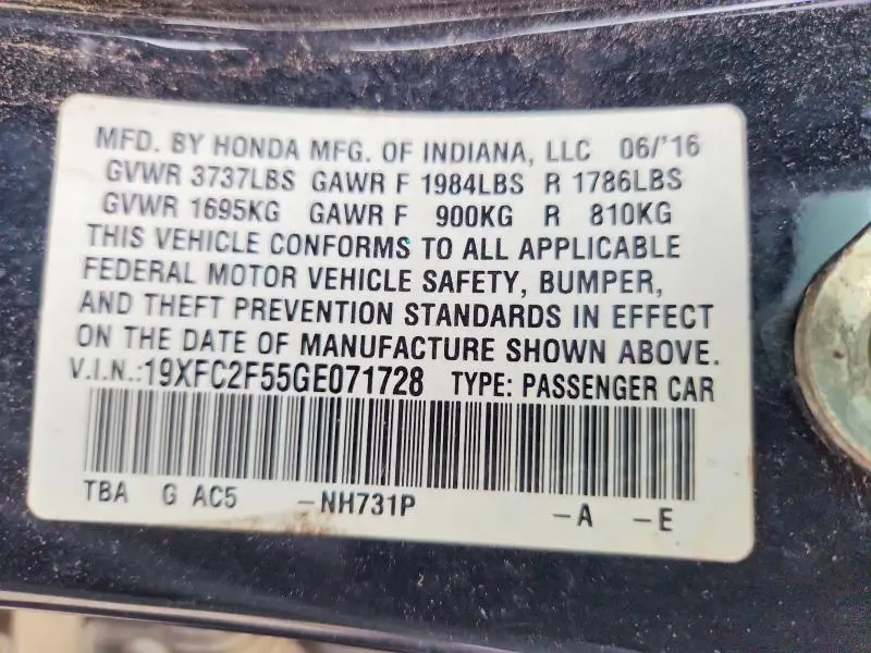 2016 HONDA CIVIC LX  