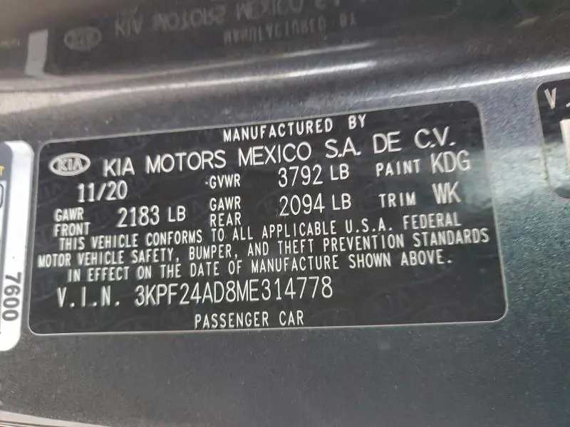 2021 KIA FORTE FE  