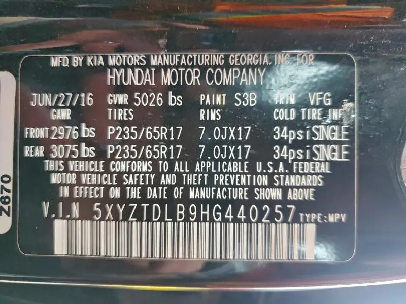 2017 HYUNDAI SANTA FE SPORT   