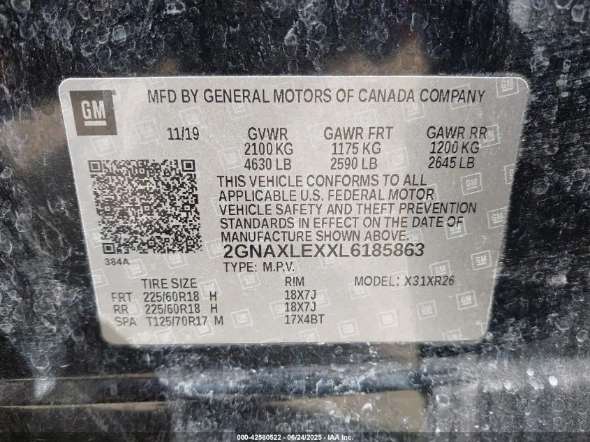 2020 CHEVROLET EQUINOX FWD LT 2.0L TURBO