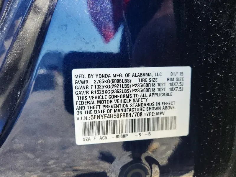 2015 HONDA PILOT EXL  