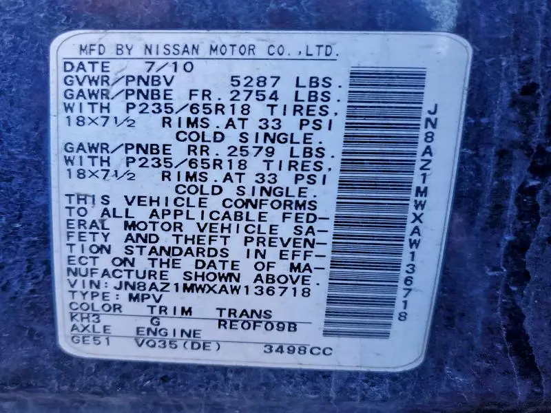 2010 NISSAN MURANO S  