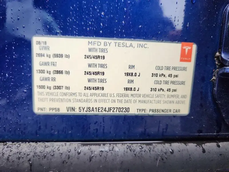 2018 TESLA MODEL S   