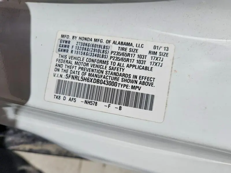 2013 HONDA ODYSSEY EXL  
