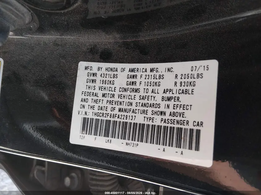 2015 HONDA ACCORD EX-L