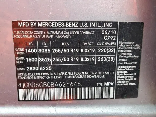 2011 MERCEDES-BENZ ML 350 4MATIC  