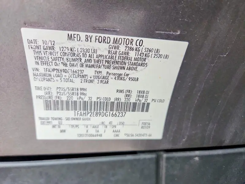 2013 FORD TAURUS SEL  