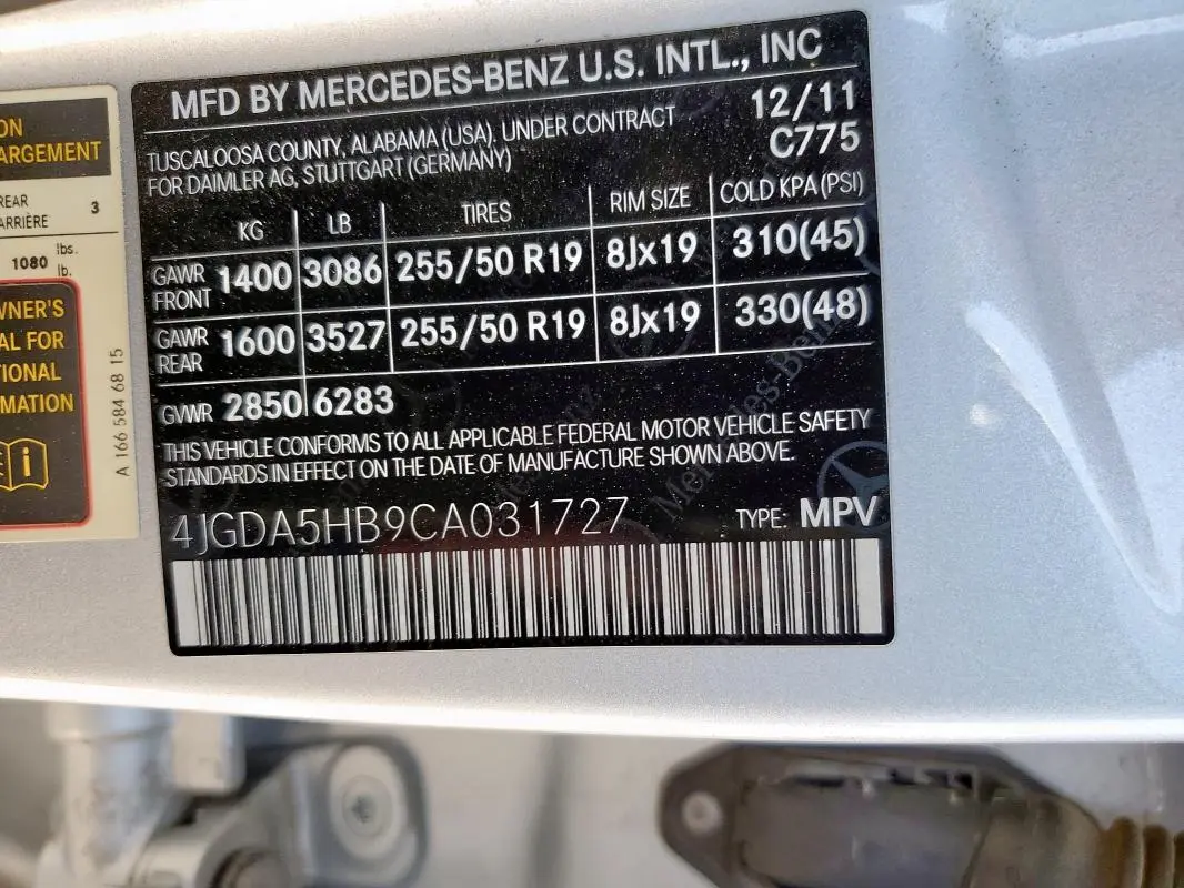 2012 MERCEDES-BENZ ML 350 4MATIC  