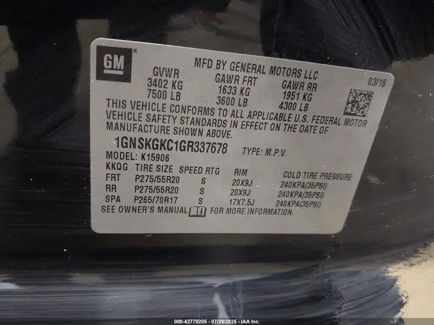 2016 CHEVROLET SUBURBAN LS