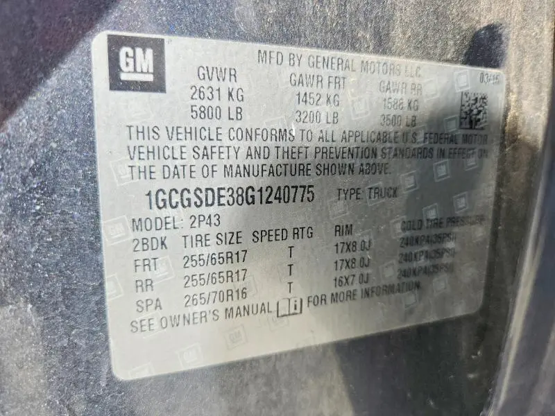 2016 CHEVROLET COLORADO Z71  