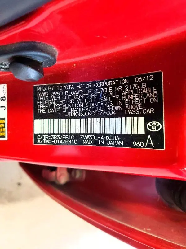 2012 TOYOTA PRIUS TWO  