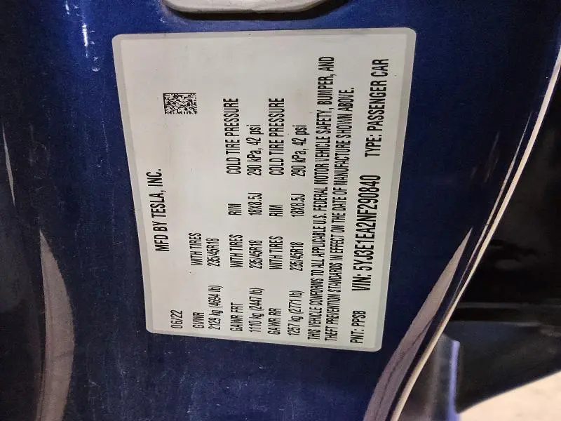 2022 TESLA MODEL 3   