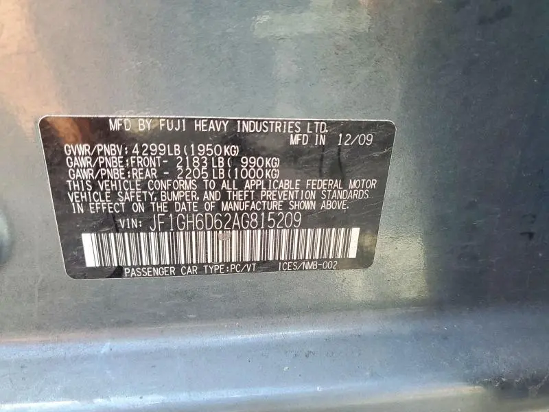 2010 SUBARU IMPREZA OUTBACK SPORT  