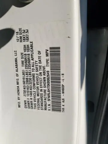 2019 HONDA ODYSSEY EXL  