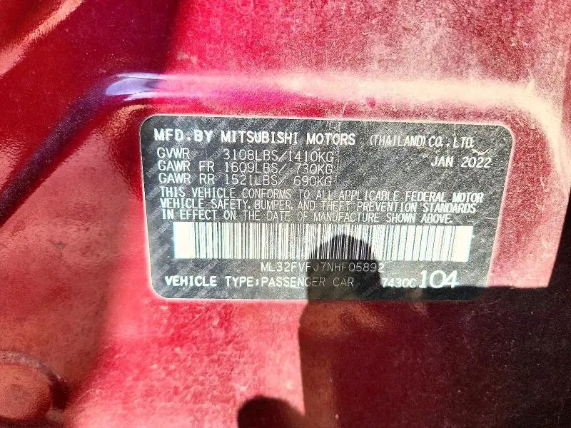 2022 MITSUBISHI MIRAGE G4 SE  