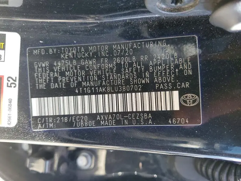 2020 TOYOTA CAMRY SE NIGHTSHADE  