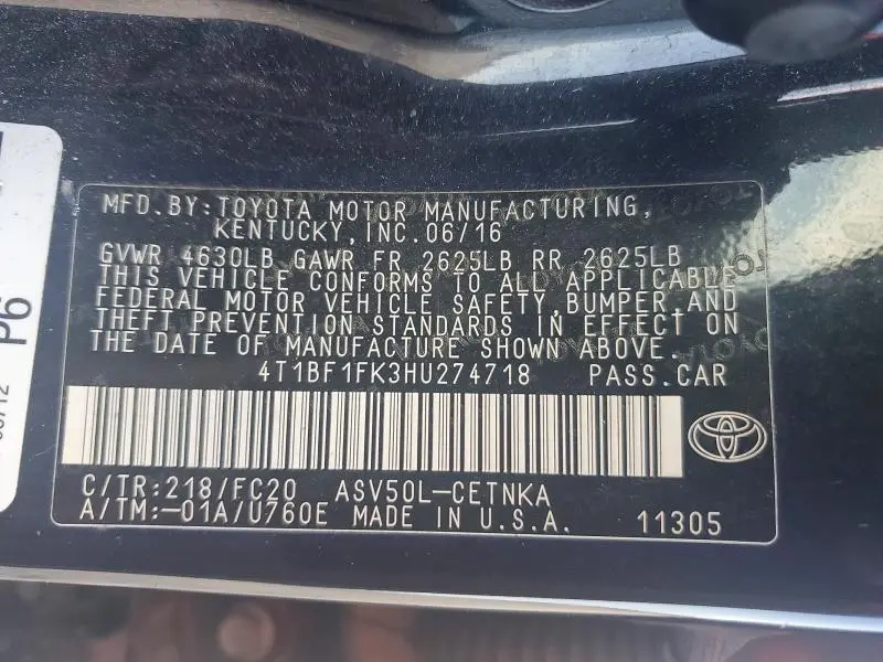 2017 TOYOTA CAMRY LE  