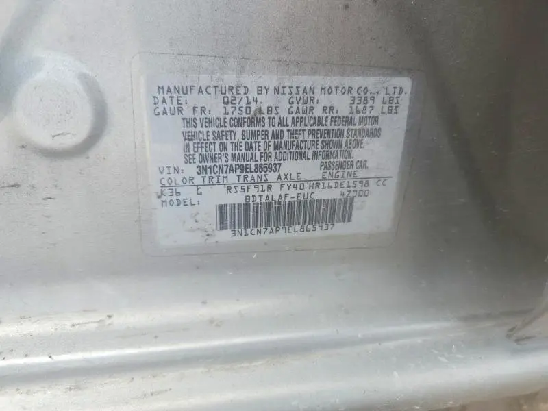 2014 NISSAN VERSA 1.6 S  