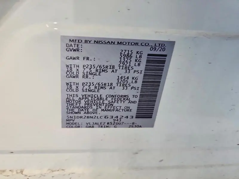 2020 NISSAN PATHFINDER SV  