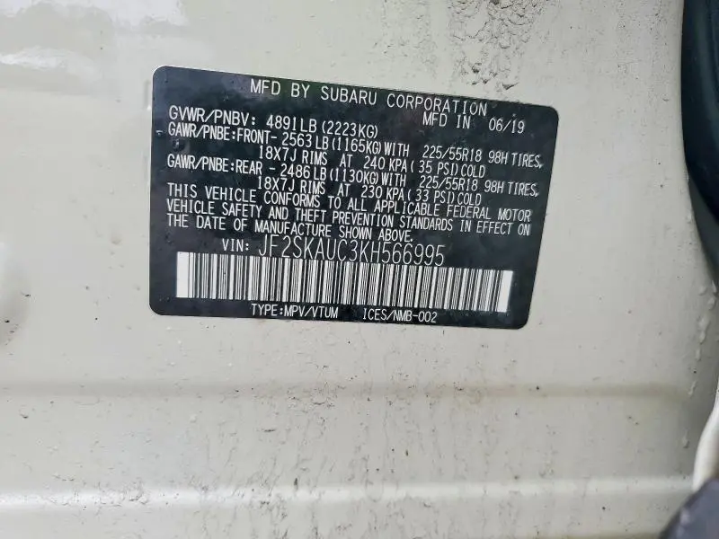 2019 SUBARU FORESTER LIMITED  