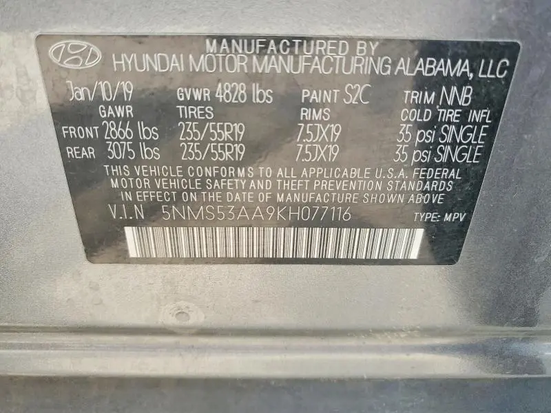 2019 HYUNDAI SANTA FE LIMITED 2.0T  