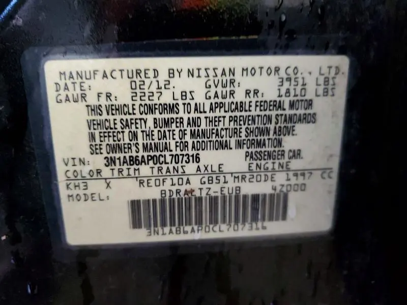 2012 NISSAN SENTRA 2.0  