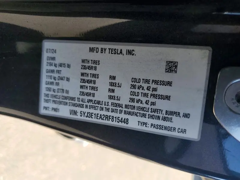2024 TESLA MODEL 3   