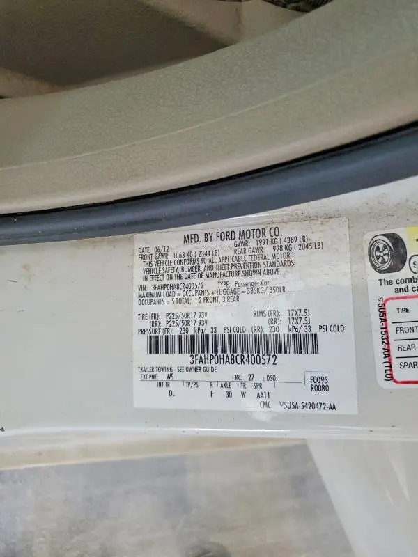 2012 FORD FUSION SE  