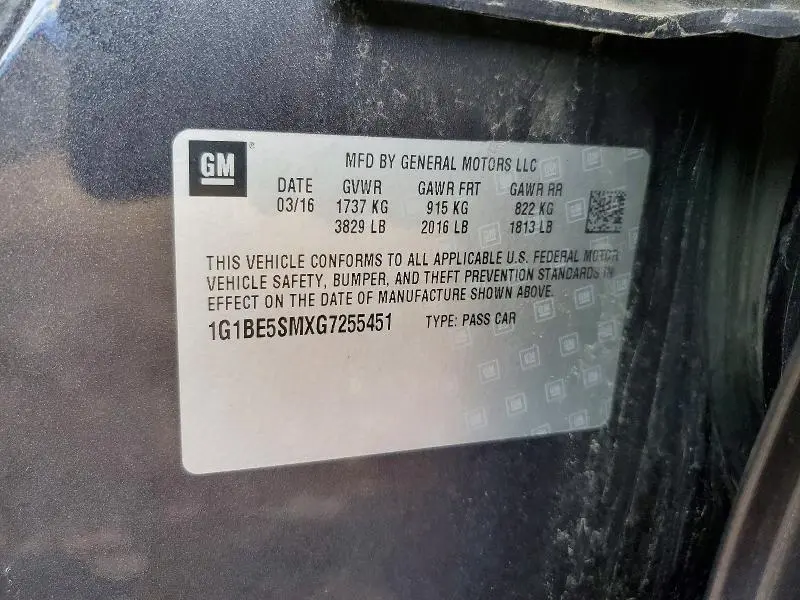 2016 CHEVROLET CRUZE LT  