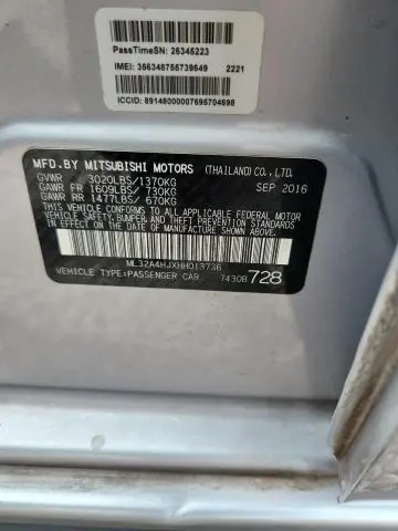 2017 MITSUBISHI MIRAGE SE  