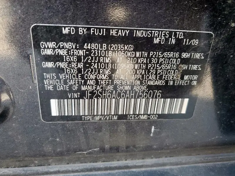 2010 SUBARU FORESTER 2.5X  