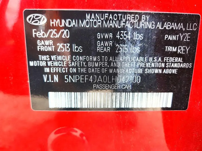 2020 HYUNDAI SONATA SEL  