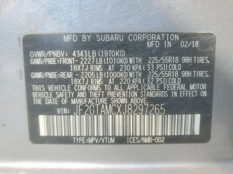2018 SUBARU CROSSTREK LIMITED  