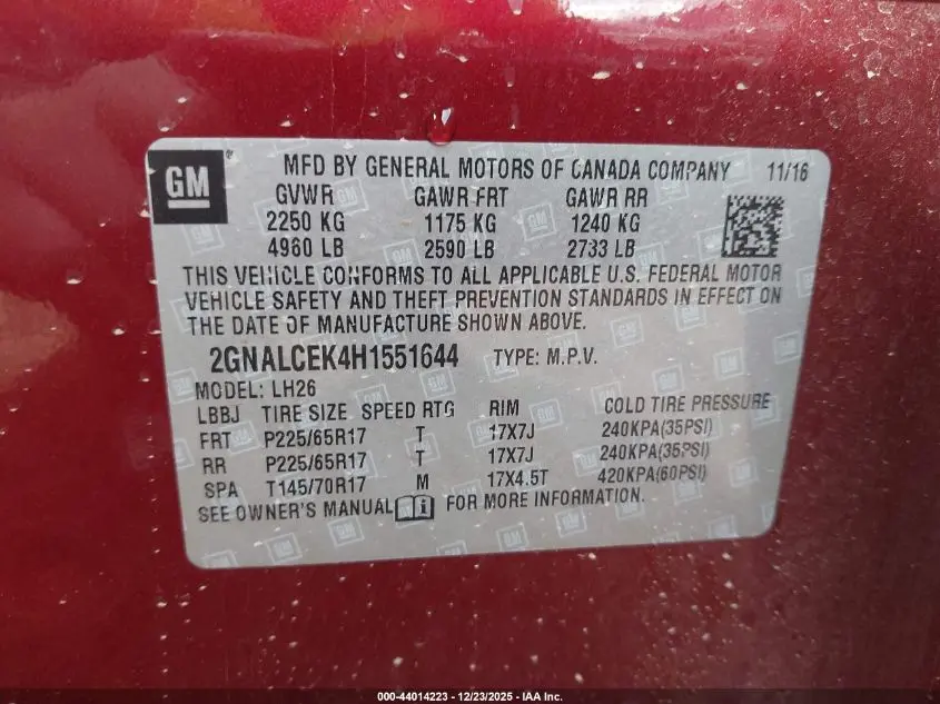 2017 CHEVROLET EQUINOX LT