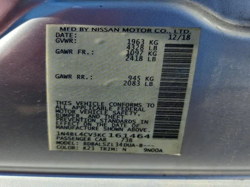 2019 NISSAN ALTIMA SR  