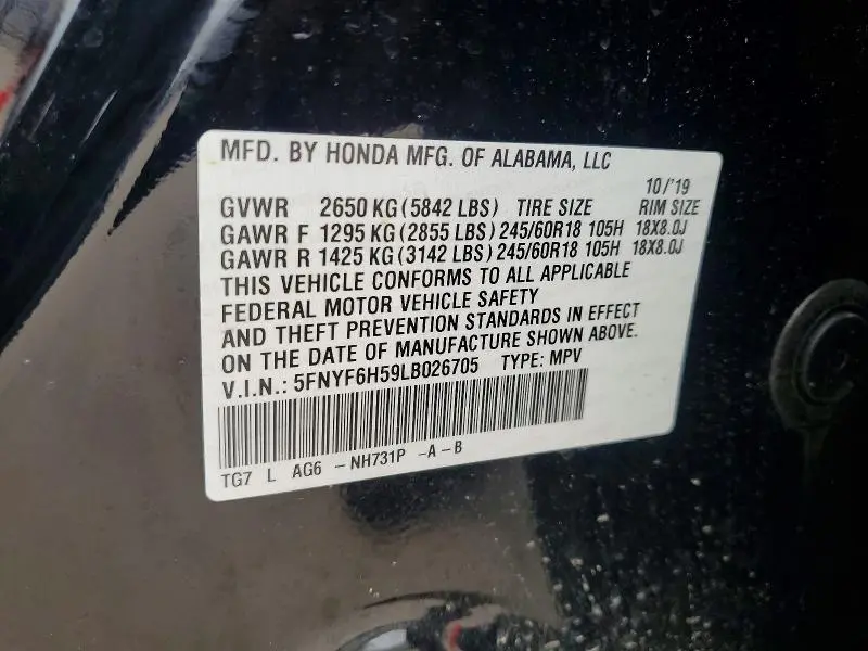 2020 HONDA PILOT EXL  