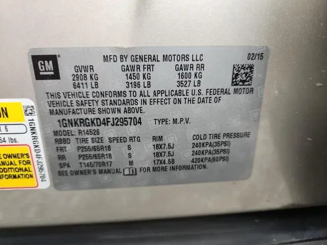 2015 CHEVROLET TRAVERSE LT  