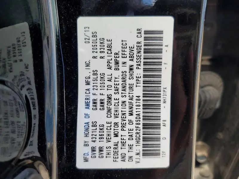 2013 HONDA ACCORD EXL  