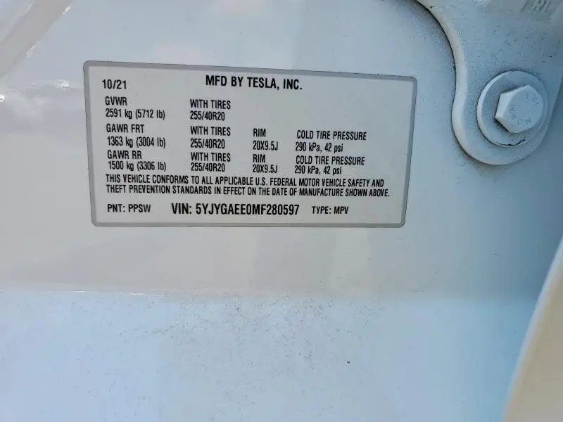 2021 TESLA MODEL Y   