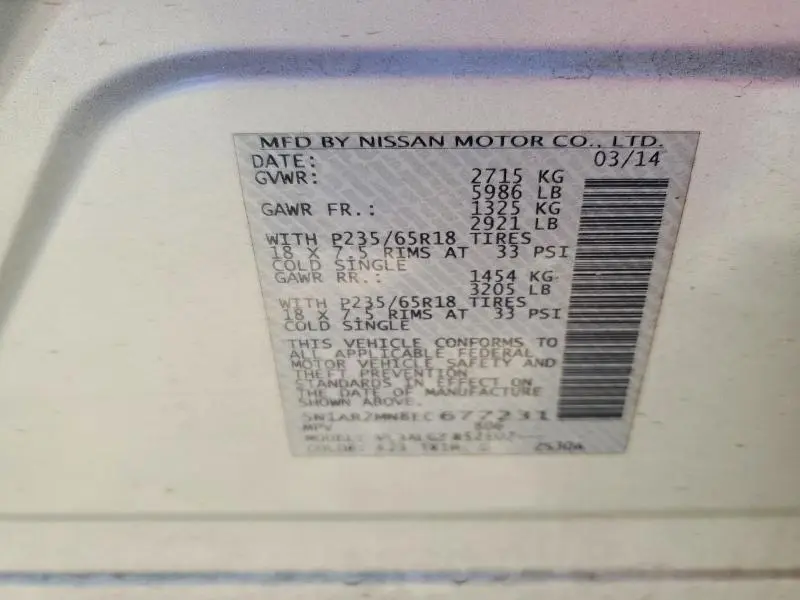 2014 NISSAN PATHFINDER SL  
