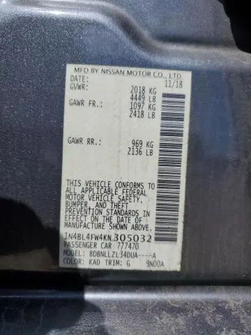 2019 NISSAN ALTIMA PLATINUM  