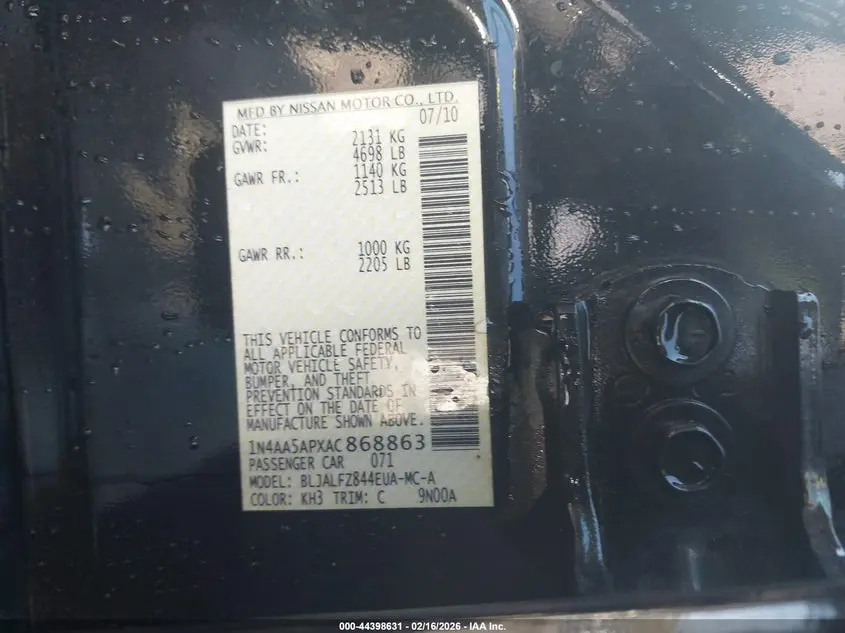 2010 NISSAN MAXIMA 3.5 SV