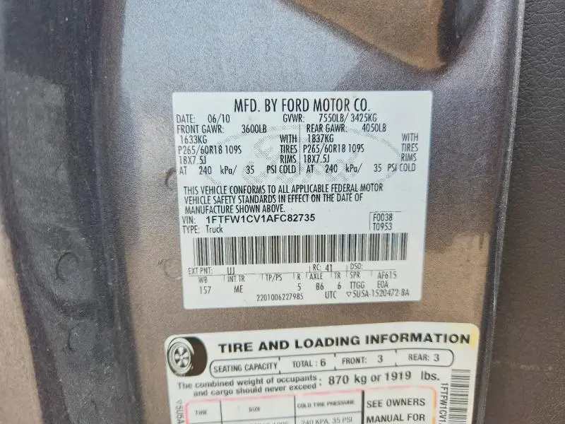 2010 FORD F150 SUPERCREW  