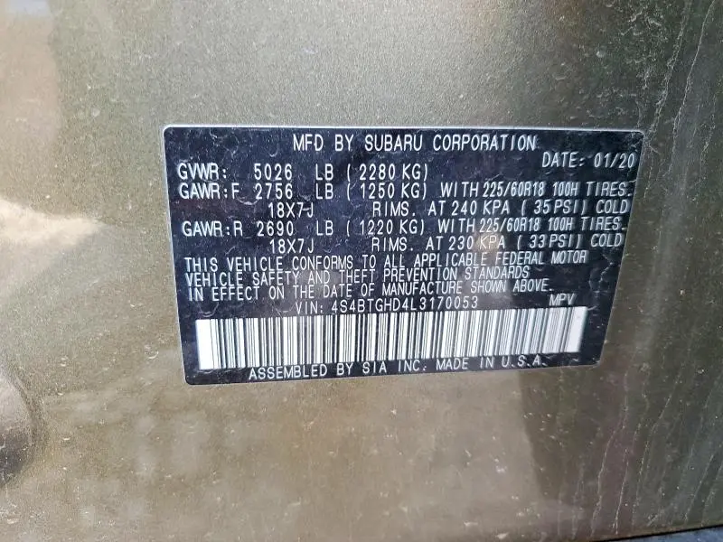 2020 SUBARU OUTBACK ONYX EDITION XT  