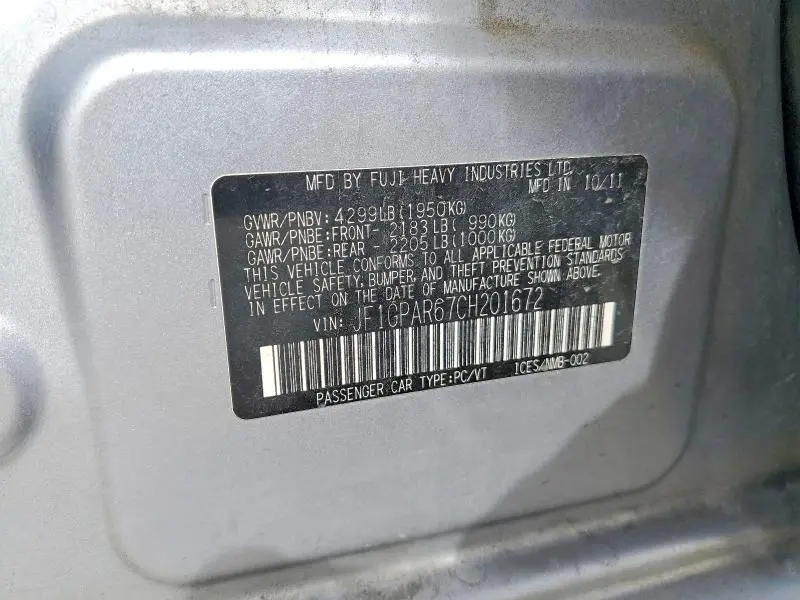 2012 SUBARU IMPREZA SPORT LIMITED  