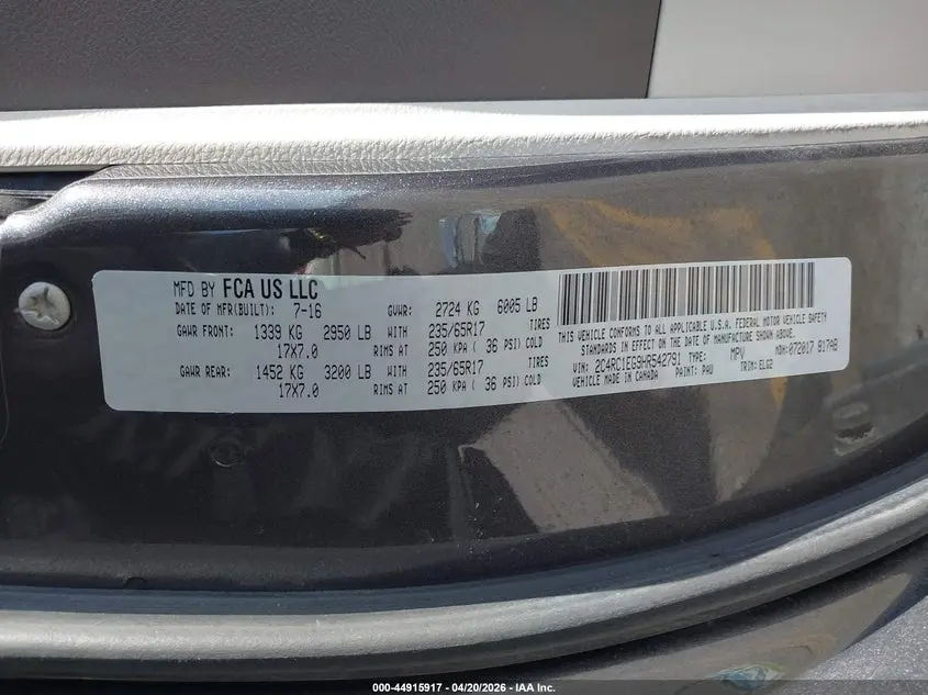 2017 CHRYSLER PACIFICA TOURING-L PLUS