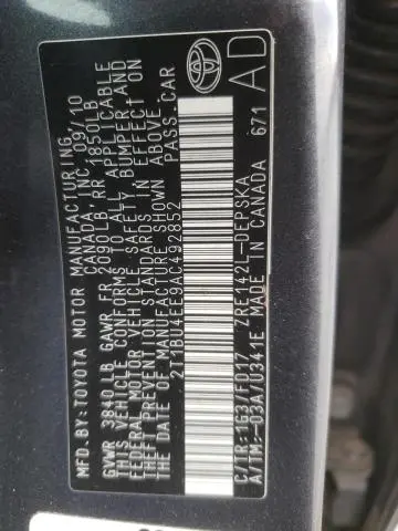 2010 TOYOTA COROLLA BASE  