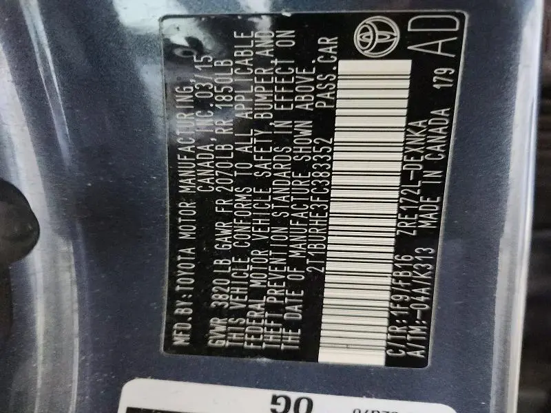 2015 TOYOTA COROLLA LE  