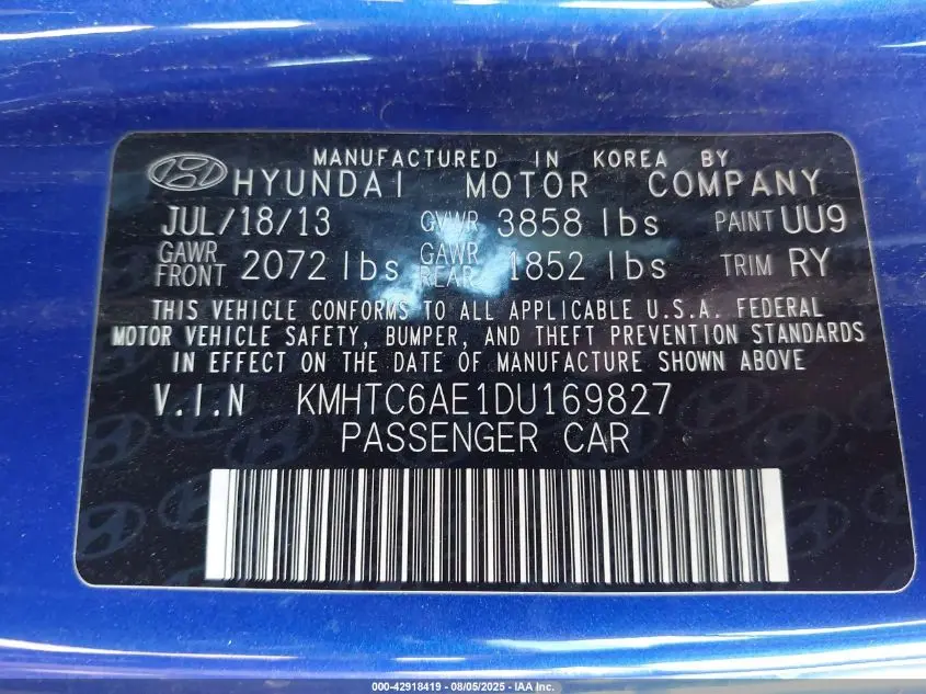 2013 HYUNDAI VELOSTER TURBO W/BLACK